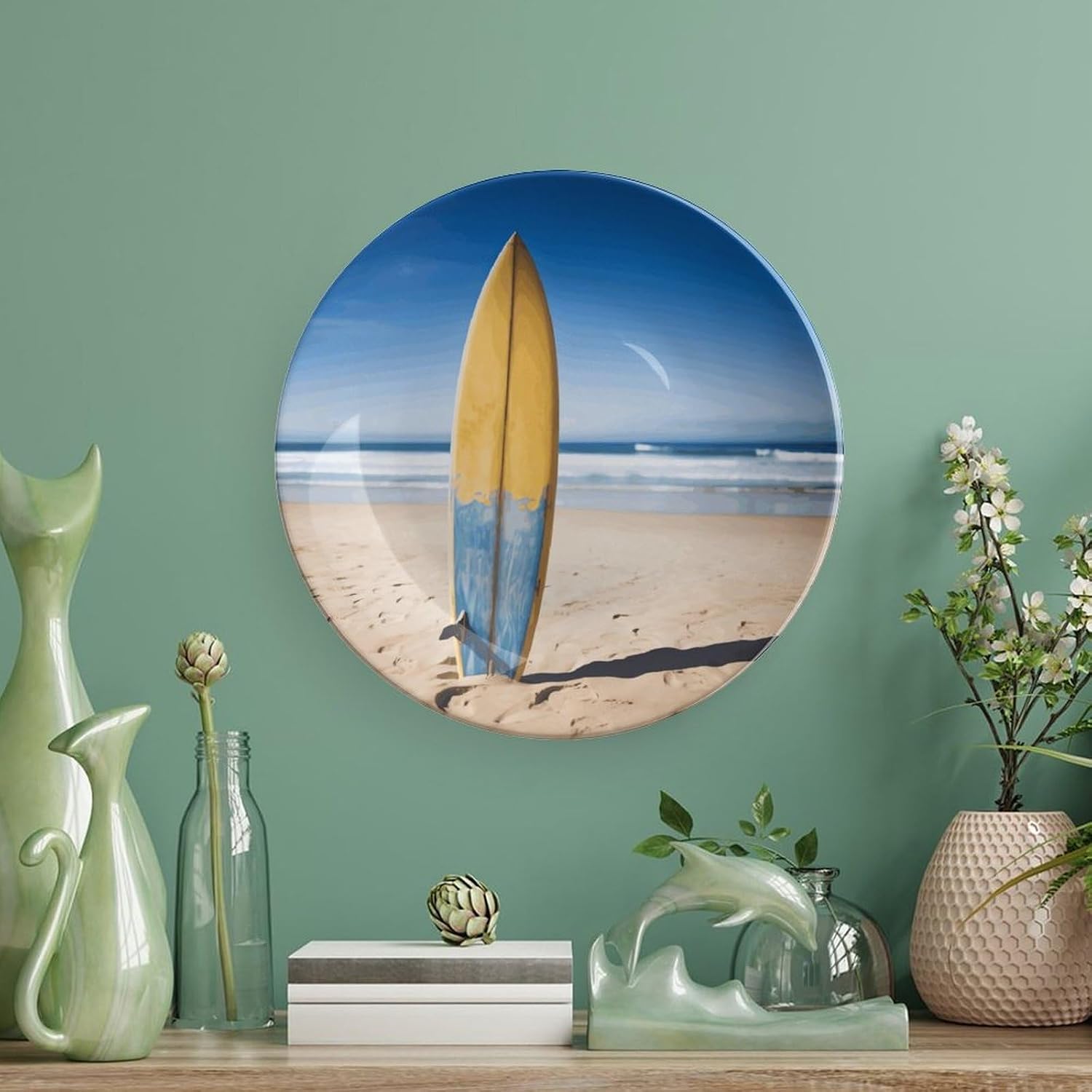 Beach Surfboard Bone China Decorative Plate Exquisite Ornamental Wall Hanging Platter 6/7/8/10 Inch Vintage Art Ceramic Decor Dish for Home Tabletop Decor Housewarming Gift image 5