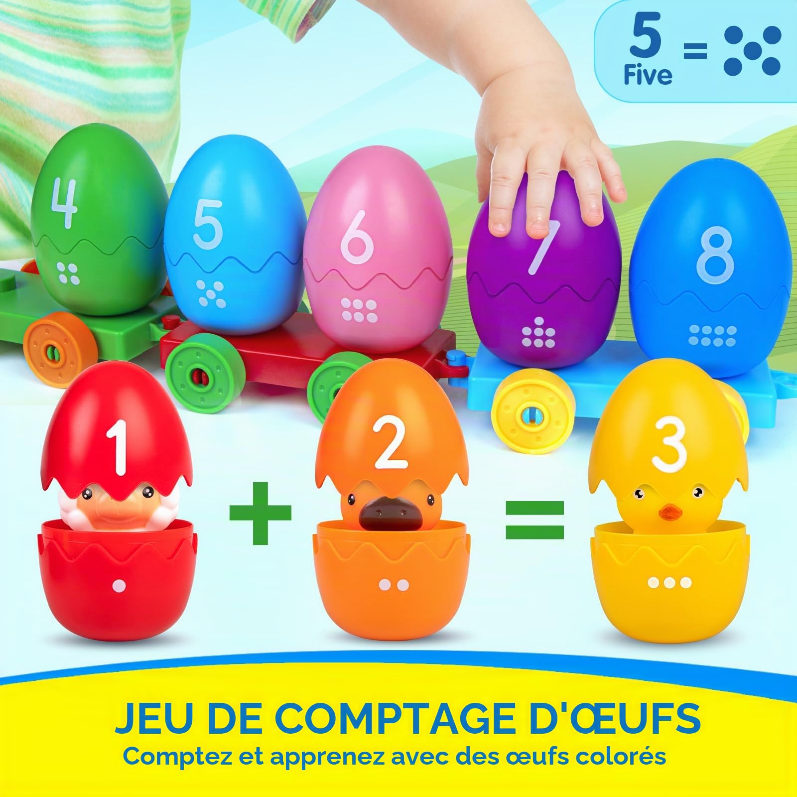 Quanquer Train de la Ferme, Jouet éducatif Montessori pour Tout-Petits, Apprentissage du comptage et du tri, idéal pour Les activités préscolaires et Cadeau 1–3 Ans.