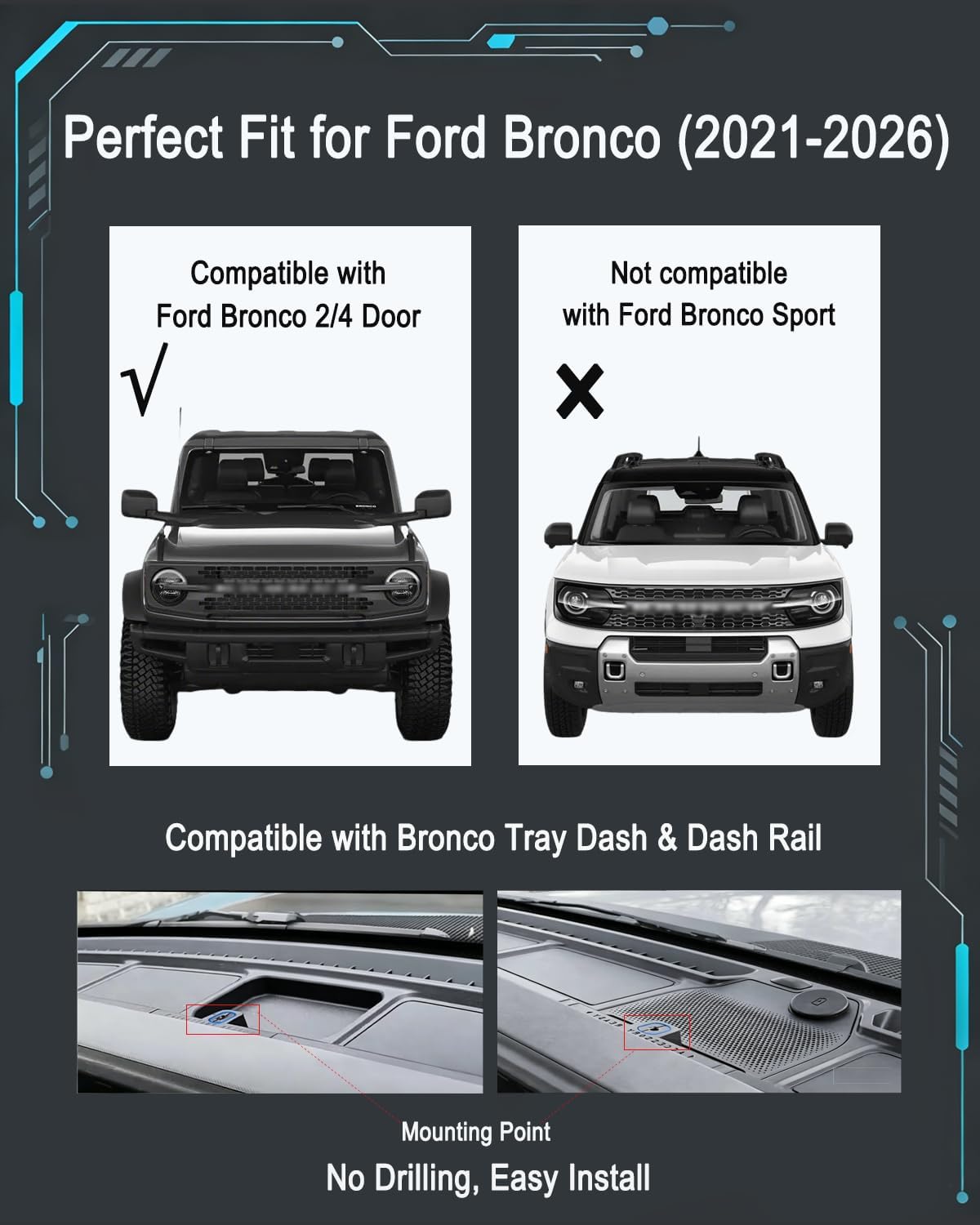 Car Phone Holder for Ford Bronco 2021-2026 2/4 Door MagSafe-Compatible Magnetic Wireless Charging Mount for Ford Bronco Phone Mount Bronco Accessories (Not for Bronco Sport)