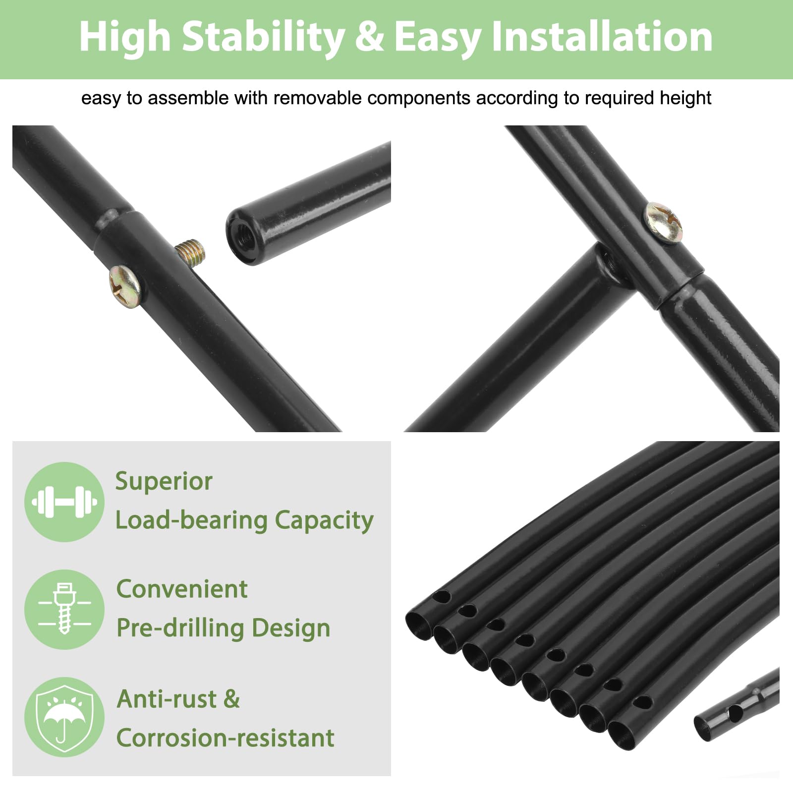 RUBFAC Metal Garden Arch, Wedding & Event Decoration, Garden Trellis for Climbing Plants, Assemble Freely 2 Sizes for Various Climbing Plant Roses Vines Bridal Party Decoration, Black, 1 Pack