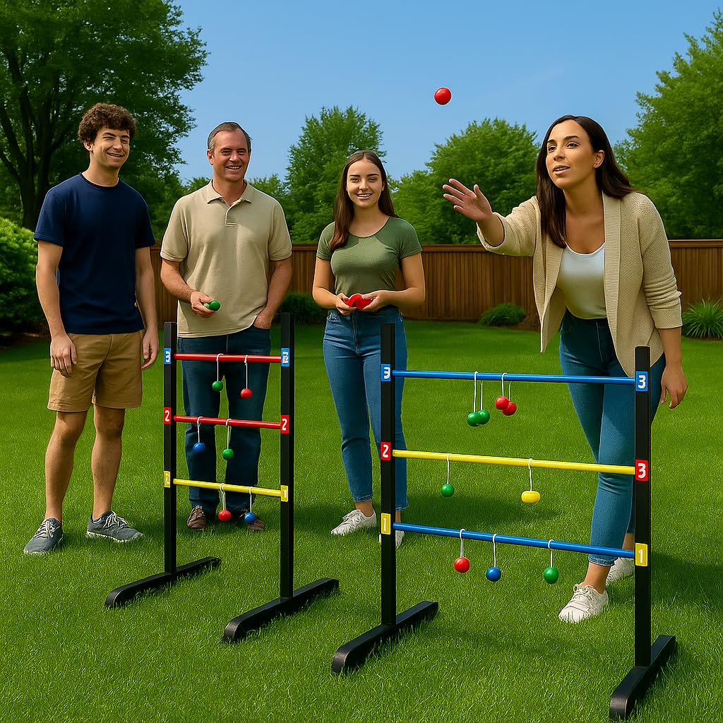 Pro Ladder Toss Indoor Outdoor Game Set for Yard & Lawn Games with 6 Soft Rubber Bolo Balls Heavy Duty Bars Stands & Travel Carrying Case | Game for Family Kids Beach Party Picnic & Adults - Image 8