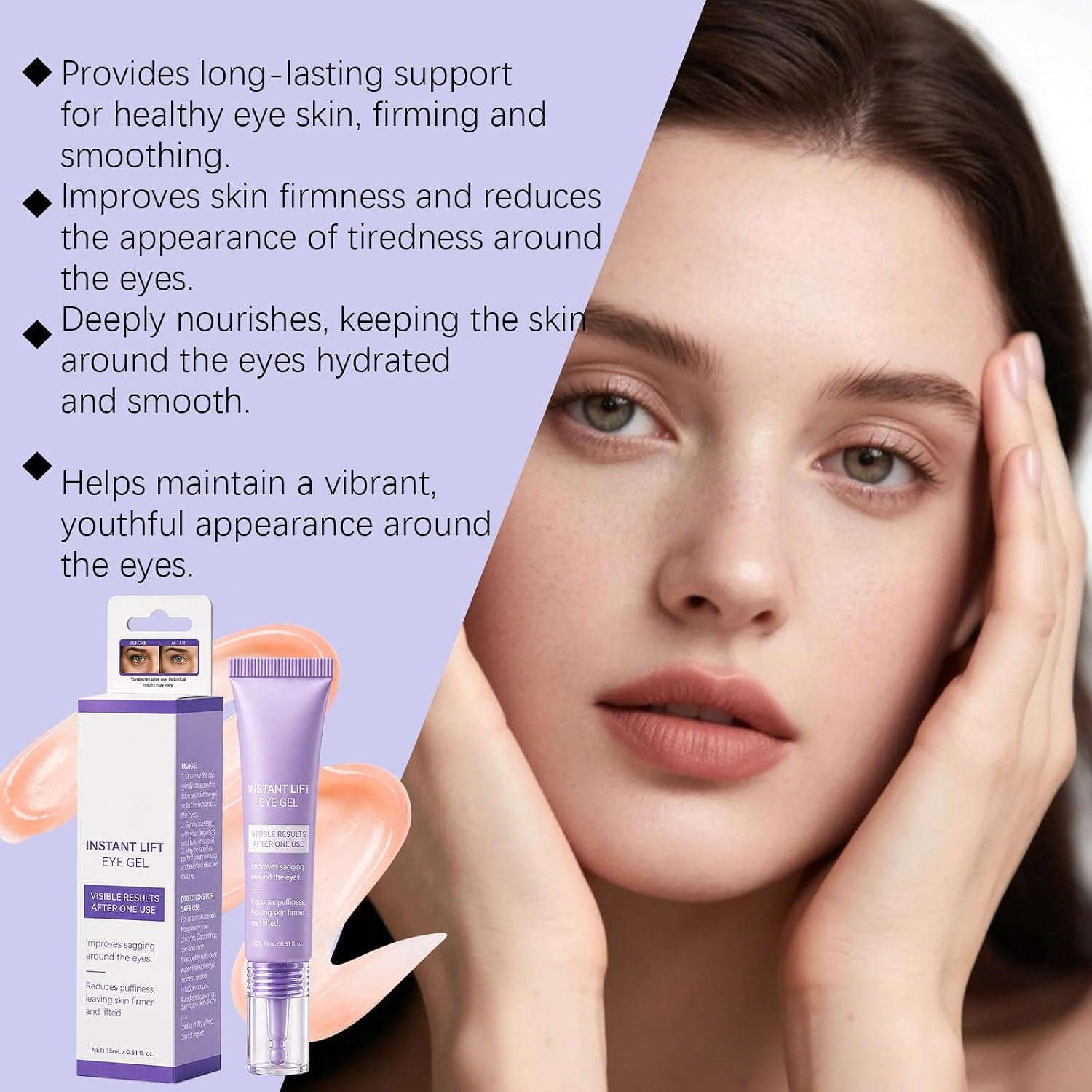 Instant Lift Eye Gel, Under Eye Gel for the Look of Puffiness, Bags and Fine Lines, Hydrating Eye Care with Collagen for a Refreshed Appearance, for Women and Men (2PC)