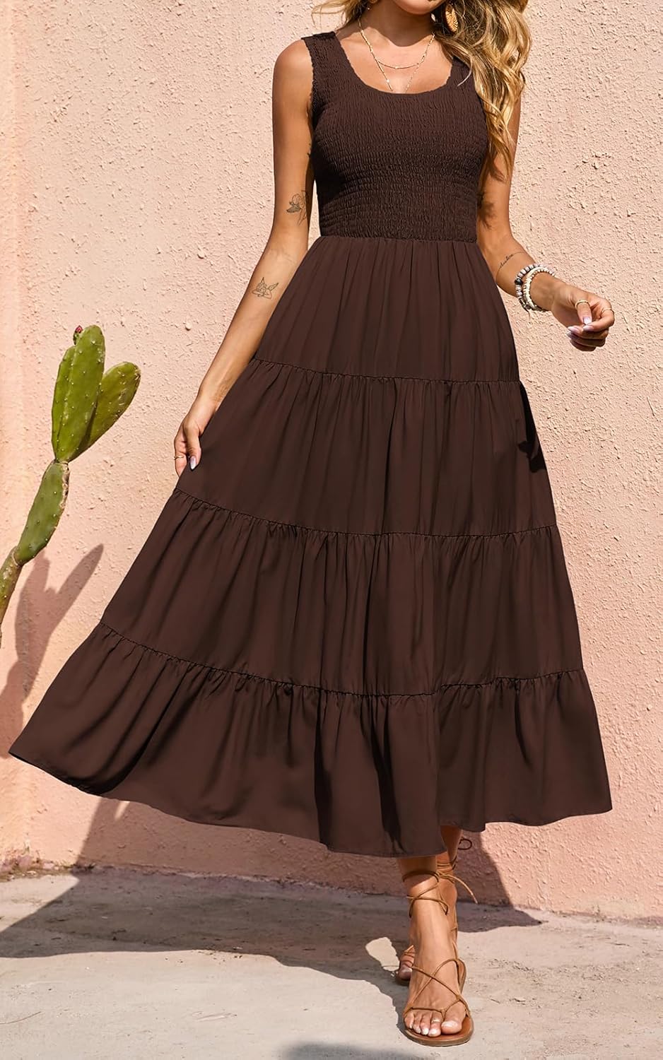 PRETTYGARDEN Women's 2026 Casual Loose Plain Maxi Sundress Smocked Tank Dress Sleeveless Spring Beach Tiered Long Dresses - Image 5