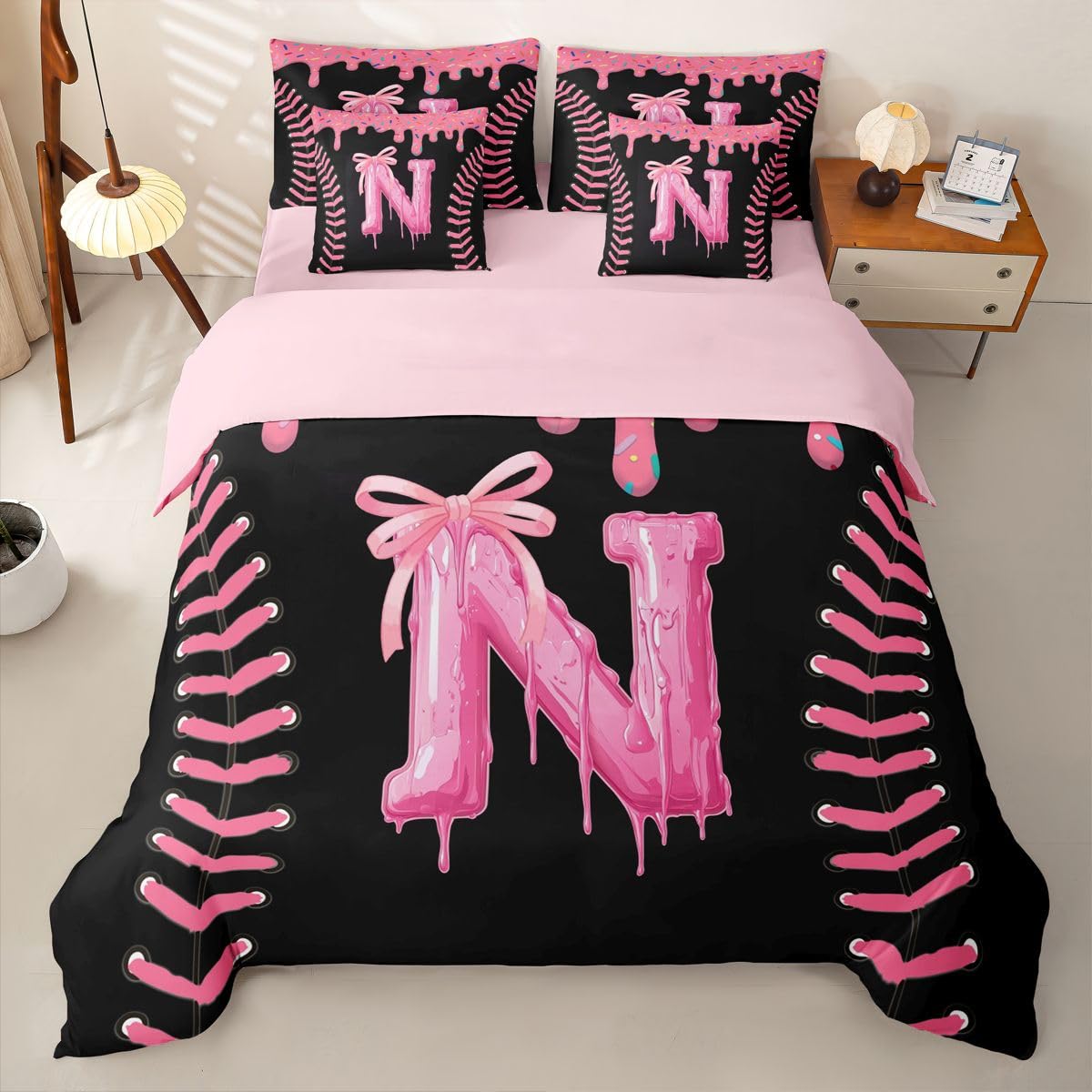 Homewish Schwarz Rosa Eiscreme Tropfen Bettwäsche 7teilig 155x220