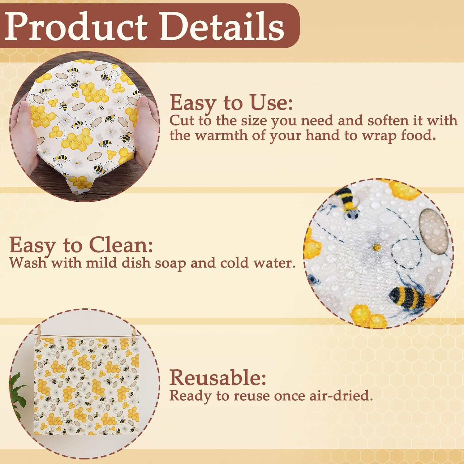 ZUFECY Beeswax Food Wrap Roll, 13x39 Inch Reusable & Trimmable Eco Wrap, Plastic-Free Cotton for Food Storage, Covering Bowls, and Packing Lunches image 4