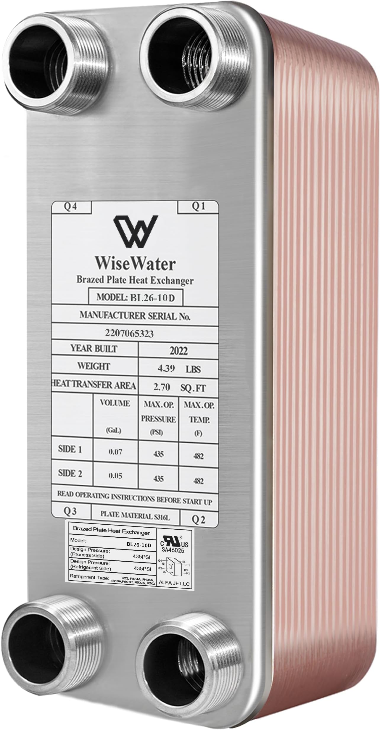 AB Plate Heat Exchanger, 4"x12" 10 Plates Water To Water Heat Exchanger, Copper/SS316L Stainless Steel Brazed Plate Heat Exchanger For Floor Heating, Water Heating, Snow Melting