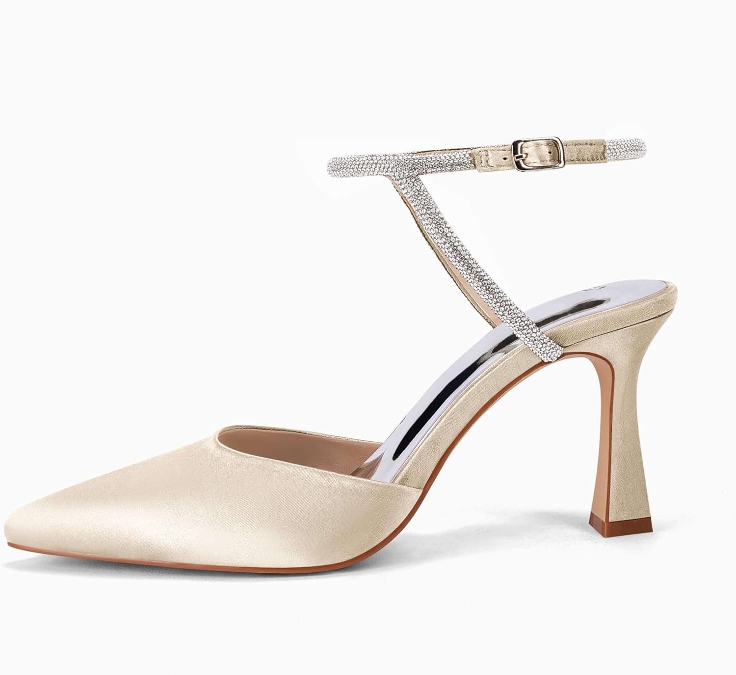 Coutgo Women Rhinestone Heels Kitten High Satin Pumps Pointed Toe Sparkly Sexy Wedding Dress Shoes - Image 4