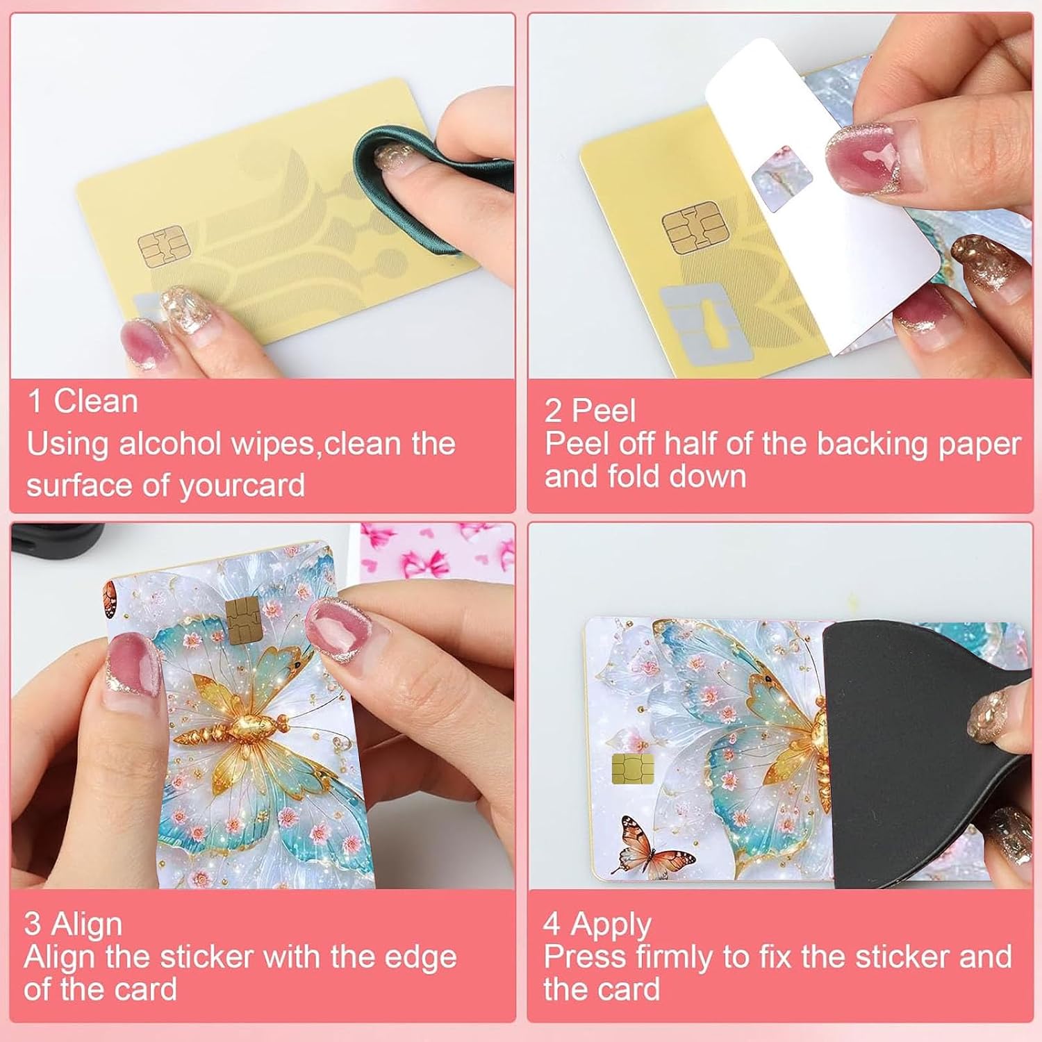 4 PCS Butterfly Credit Card Skin Cover Stickers Set - Waterproof Removable Debit Card Skins for Debit Card Stickers Elegant PVC ID Cover Anti-wrinkling- (Butterfly Style 5)
