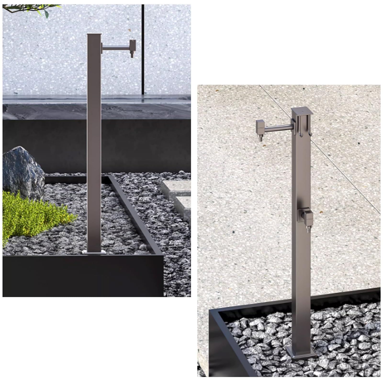 Grifo Exterior Anticongelante con Pistola de Riego y Doble Grifo de Latón | Columna de Agua Vertical para Jardín | para Patios y Terrazas Exteriores(40cm/15.7in)