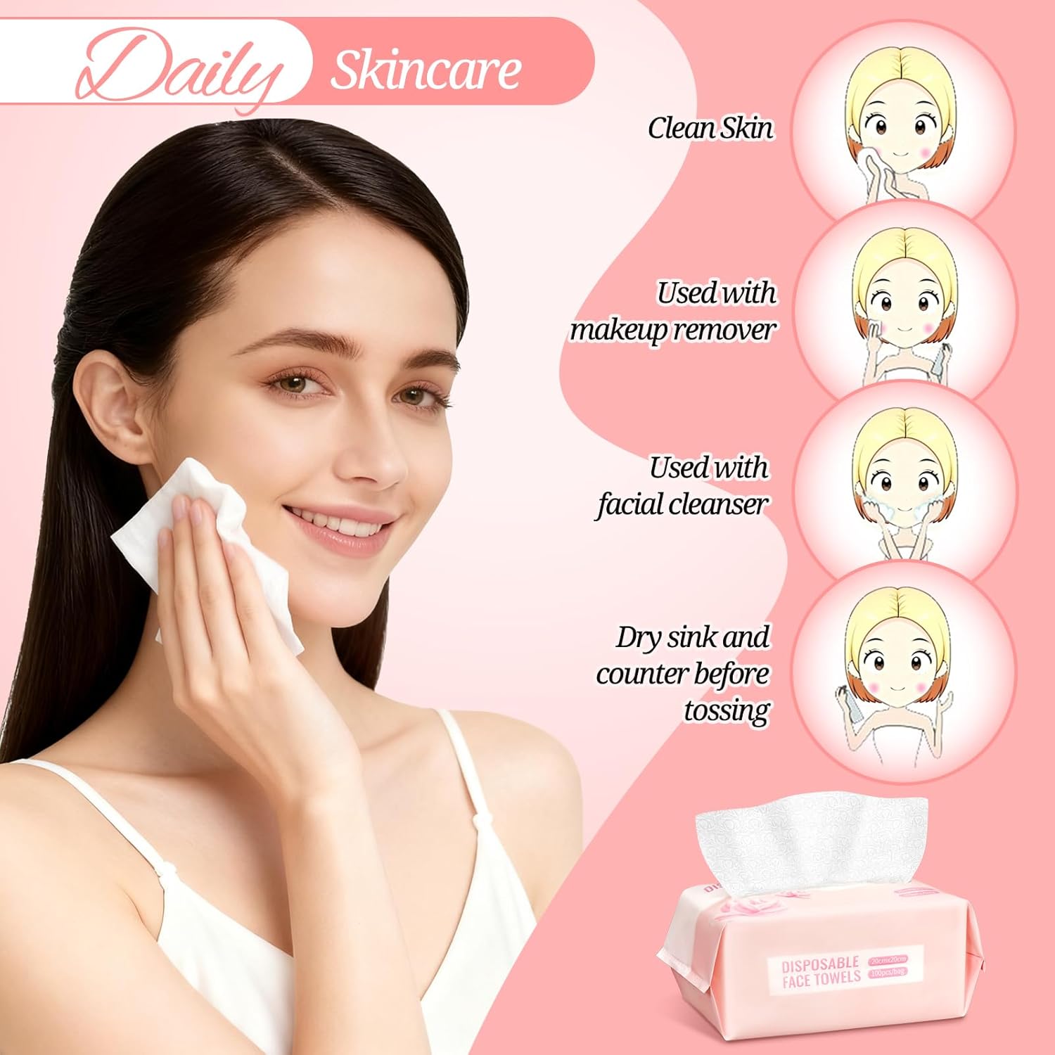 800 Count Face Towels,Super Soft and Thick Face Cleansing Towelettes for Sensitive Skin, Disposable Facial Towels for Makeup Removal and Clean Skin,Biodegradable Facial Towel,(8 Box)