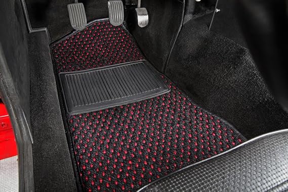 Automotive-Custom Fit Coco Car Mats Mercedes-Benz 1986-1995 w124 2 Piece Front Mat Set Coupe Sedan Wagon Conv. (4-Matic / 4WD/ AWD) 200E 230E 300E E320 300CE Black Red Dot-Two Piece