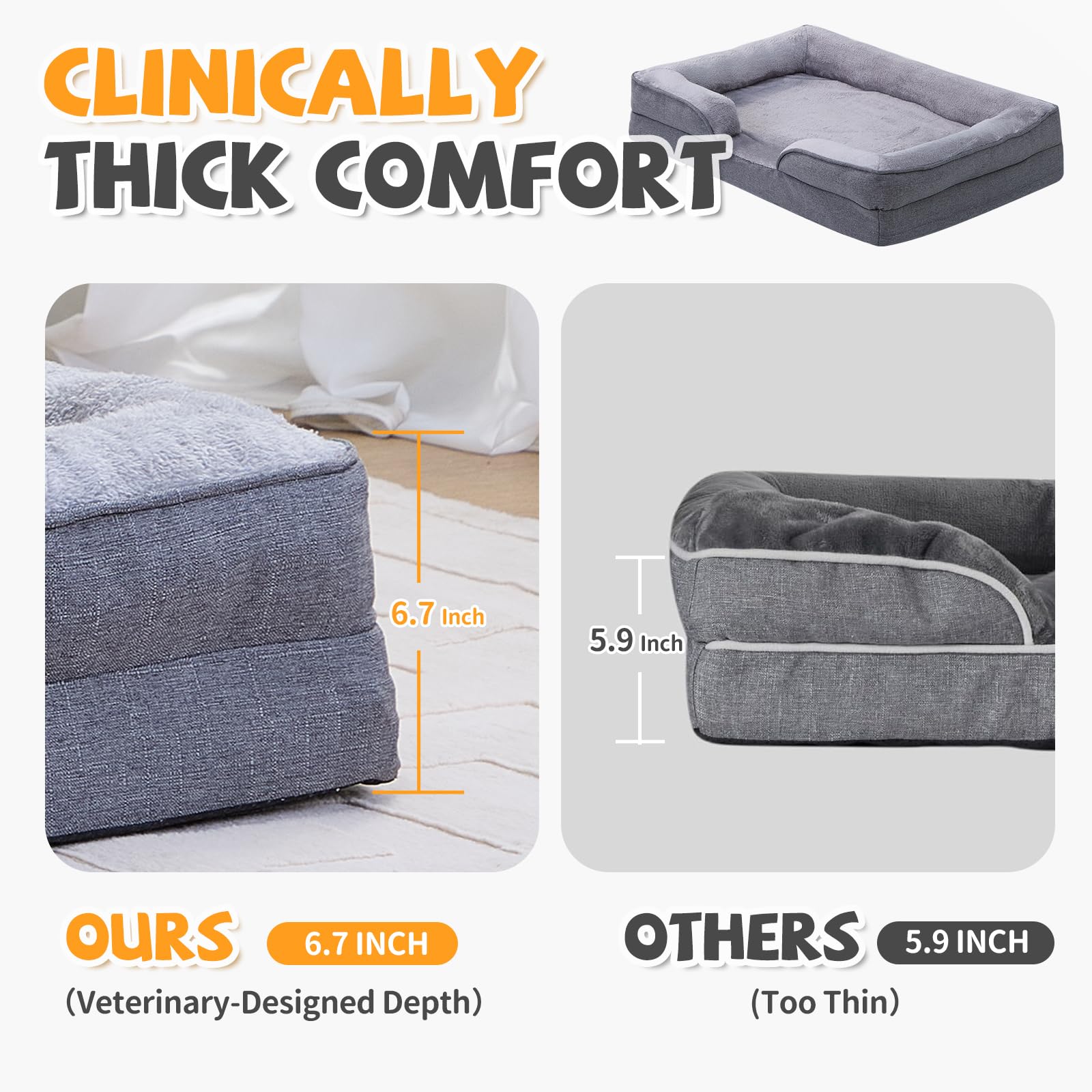 Makigued Orthopedic Dog Bed for Large Dogs Egg Crate Foam Pet Sofa with Waterproof Liner, Removable Washable Cover, Nonslip Bottom, Cozy Couch for Large Dogs 41.7 x 31.5X 6.7Inch, Grey - image 4