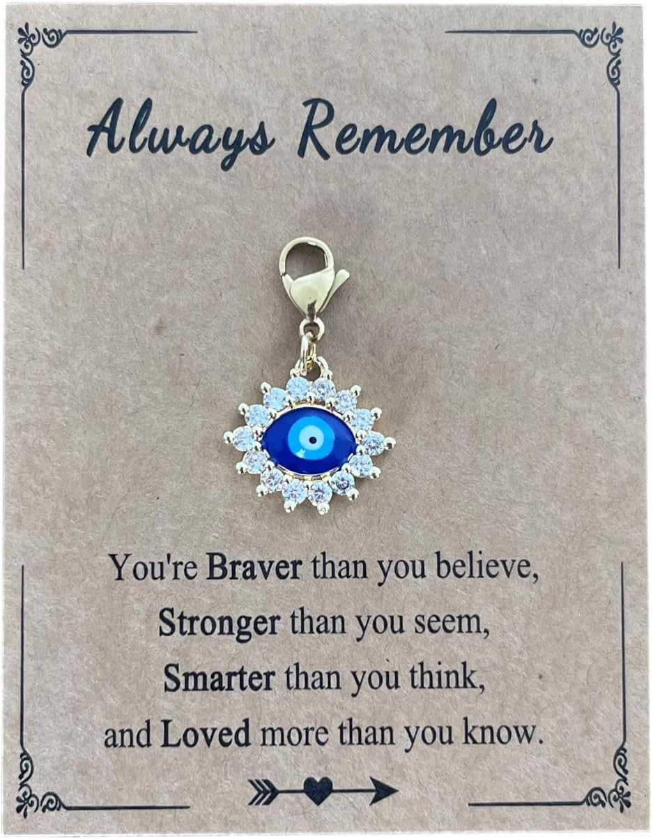 AMOBESTER Gold Plated Evil Eye Clip-on Charms with Crystal - Lucky Blue Eye Charms for Protection Jewelry, Bling Rhinestone Boho DIY Findings