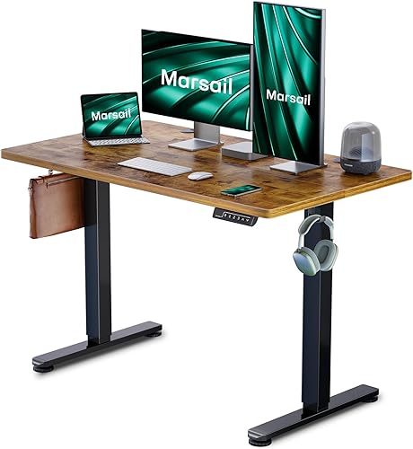 Marsail Escritorio eléctrico de pie de altura ajustable, escritorio de pie para muebles de oficina en casa, escritorio de computadora con 3 ajustes