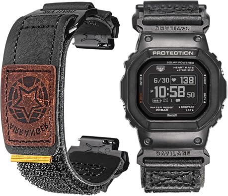Watch Band Strap for Casio Mens G-Shock DW-D5600/5610/5700/8900,GLS-100/5600/6900/8900,GD-100/110/120/350,16mm Leather Hook & Loop Casio strap