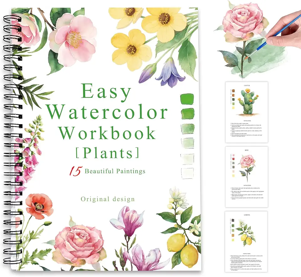 Livros de exercícios em aquarela, 15 belas pinturas para livros de cores de água para adultos, livro de colorir em aquarela para iniciantes, caderno de exercícios em aquarela para adultos e