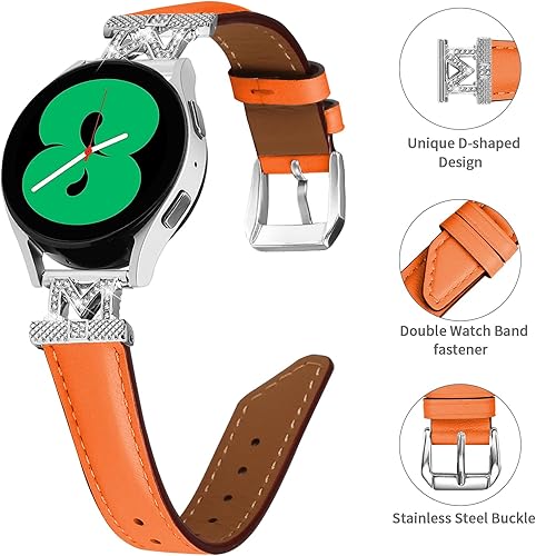 Miniatura 9 de Compatible con Samsung Galaxy Watch 66 Classic55 Pro44 Classic Band Cuero, 0.787 pulgadas, correa de repuesto suave con diamantes de imitación