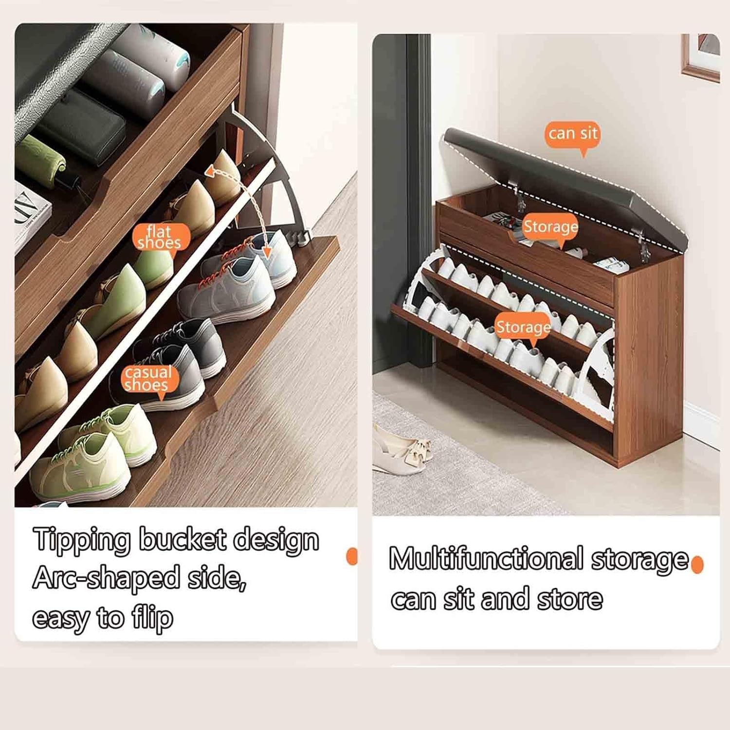 Shoe Storage Cabinet Cabinets Hallway Slim Cupboard Cupboards Hallways Slimline，Modern Freestanding Shoe Rack Bench with Hidden Drawer & Storage Shelf, Light Gray Finish, Stylish Oak Legs -