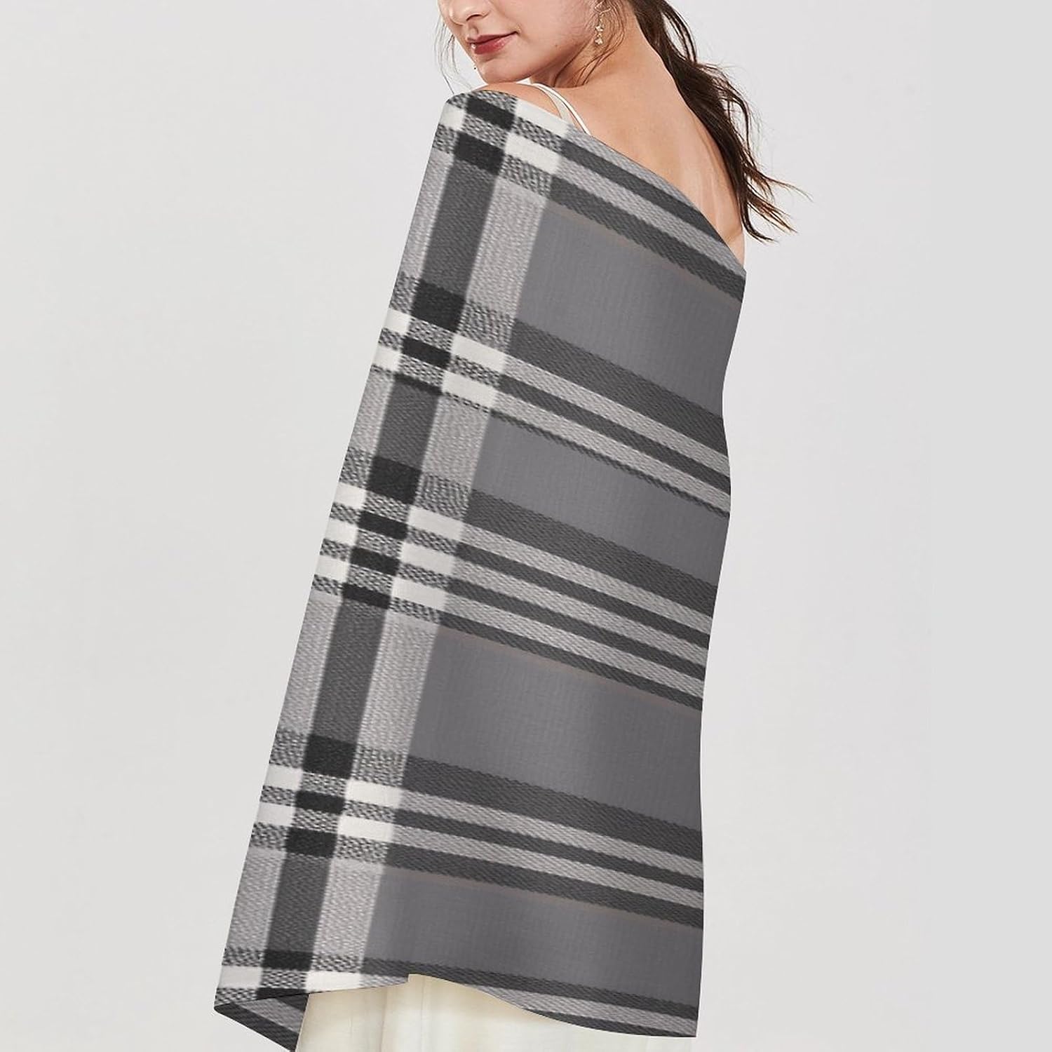 Gray Plaid Lines Scarf for Women Men Classic Fashion Blanket Scarves Soft Cashmere Feel Scarf Cold Weather Warm Long Shawl Winter Large Scarves Classic Blanket Scarfs Thick