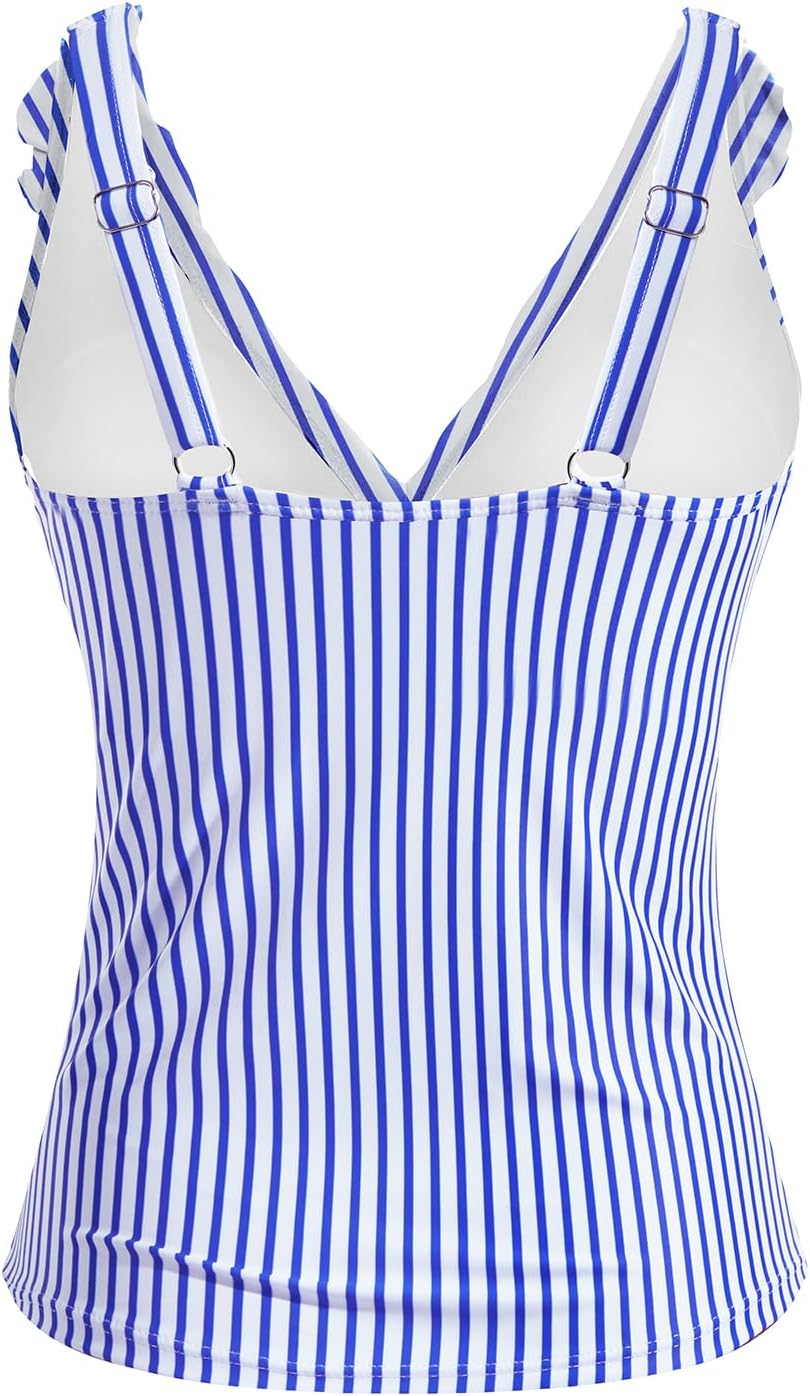 Yonique Women's Tankini Top Only Tummy Control Bathing Suit Top Ruffle Swimsuit Top V Neck Swim Tank Top No Bottom