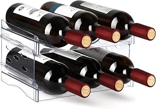 EZ COZY Wine Rack, 2 Tier Water Bottle Organizer for Cabinet, Stackable Clear Wine Holder for Pantry, Refrigerator, Countertop Organization (6 Bottles)