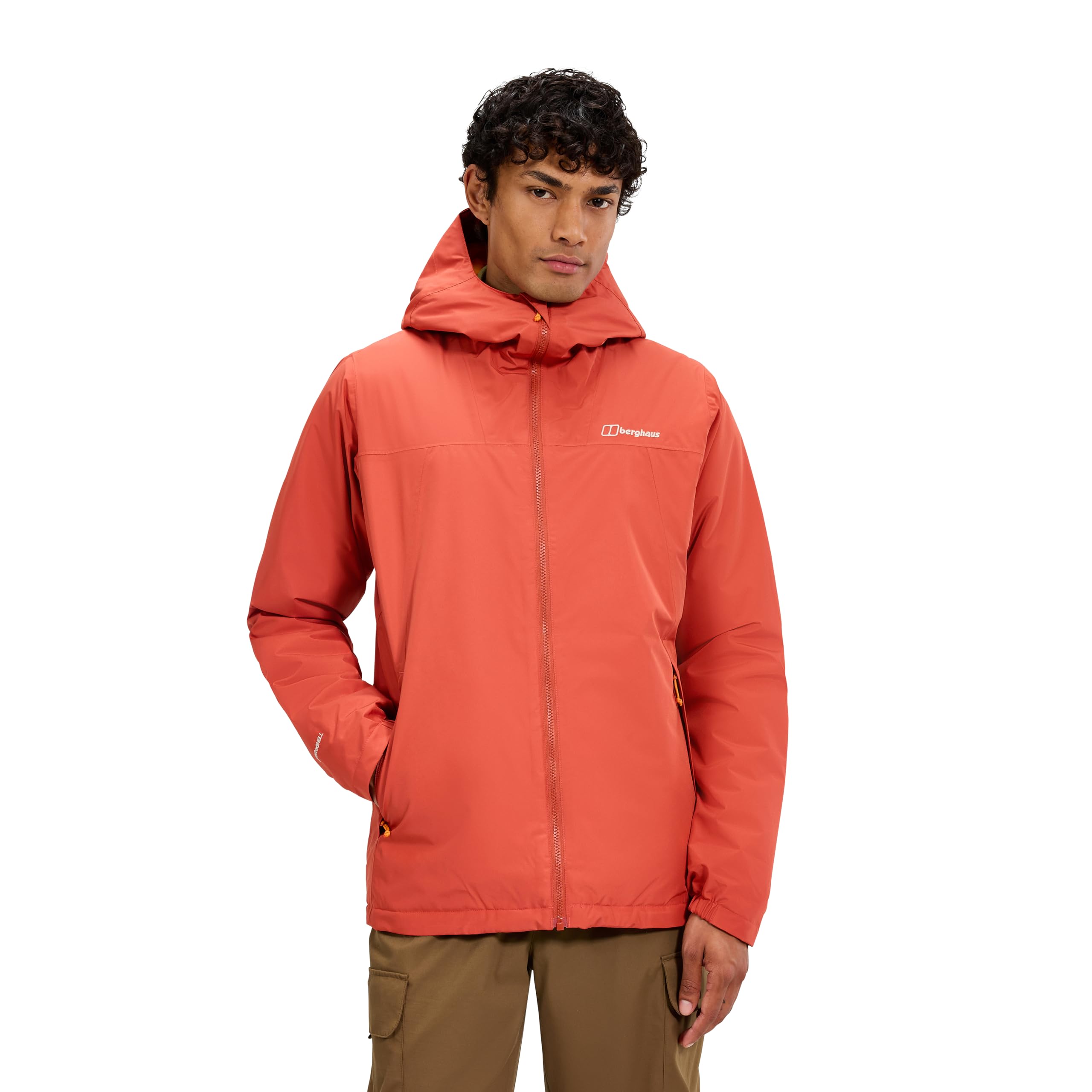 Berghaus Men's Deluge Pro Waterproof Insulated Jacket | Adjustable | Durable Coat | Rain Protection Waterproof Jacket, Orange, S