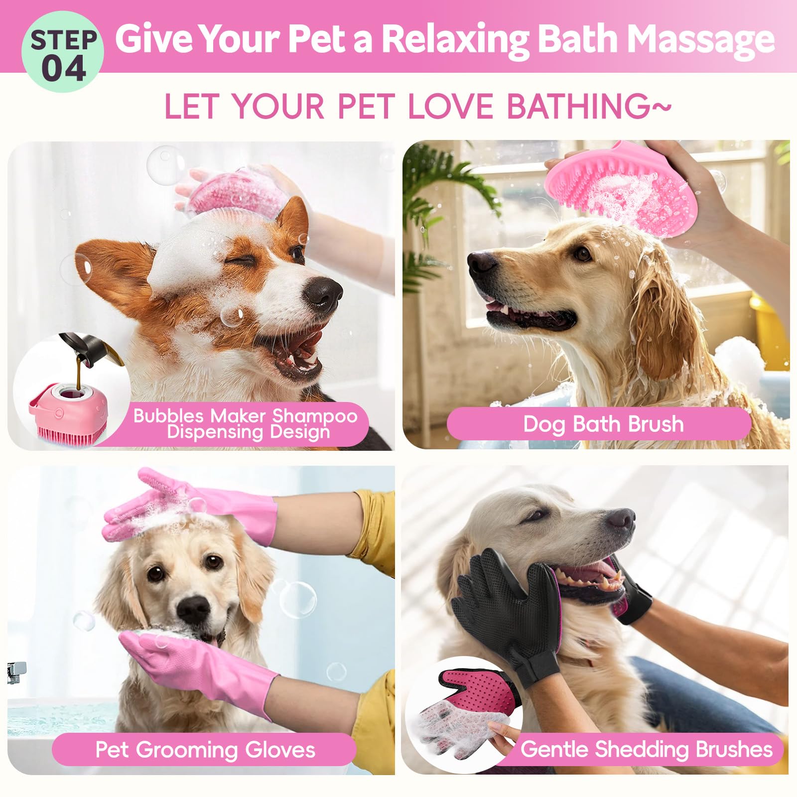 Kit de aseo de baño para mascotas, juego de cepillo para el pelo con toalla