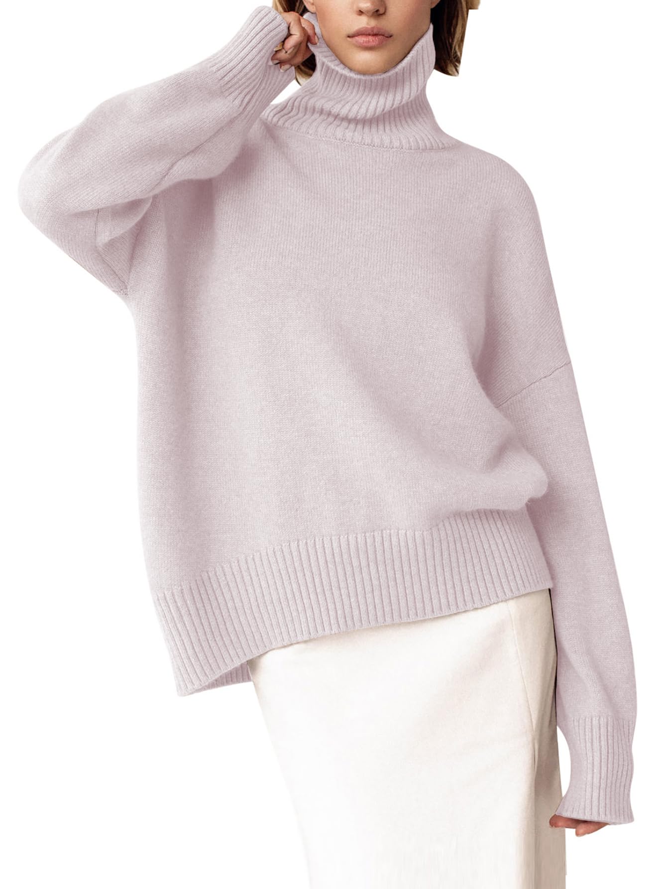 YKR Women's Turtleneck Sweater Chunky Long Sleeve Knitted Pullover High Low Hem Trendy 2026 Fall Winter Basic Jumper Top