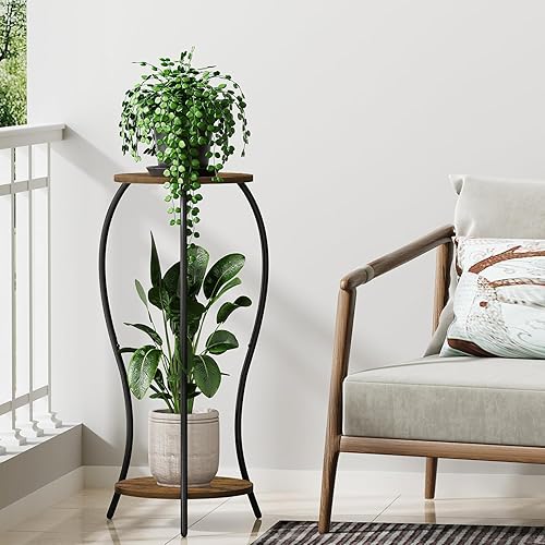 Miniatura 5 de Soporte para plantas de interior, soporte redondo de 2 niveles para maceta, soporte para macetas, estante de soporte para plantas, estante de
