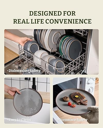 Miniatura 8 de Famiware Mercury - Juego de platos y tazones de cerámica, 12 piezas, apto para microondas y lavavajillas, color gris oscuro