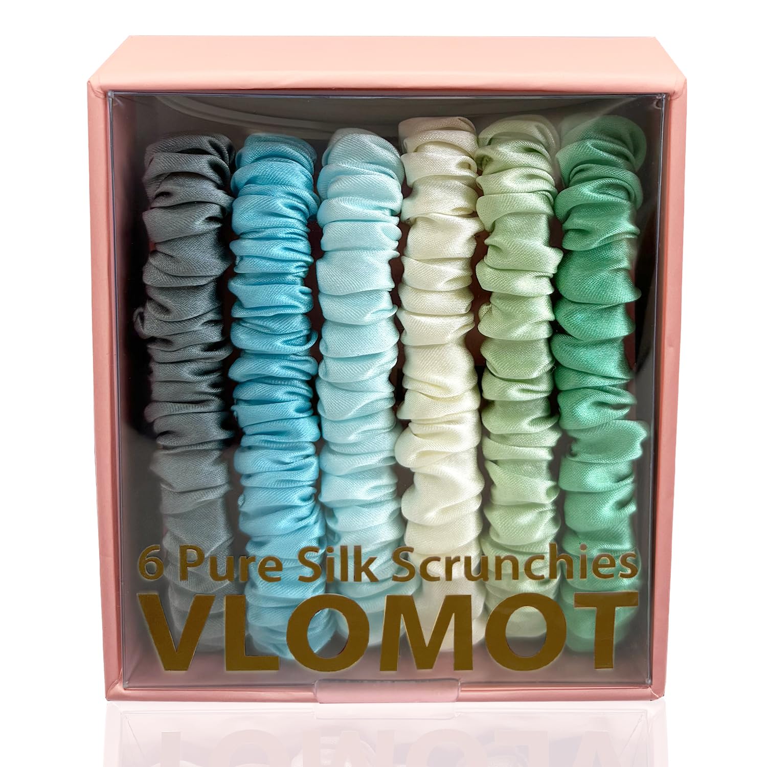 VLOMOT 6 Pcs Set 100% Pure Mulberry Silk Scrunchies Hair Ties with 6 Chic Colors Everyday Skinny Scrunchies Silk Ponytail Holders Hair Care No Damage