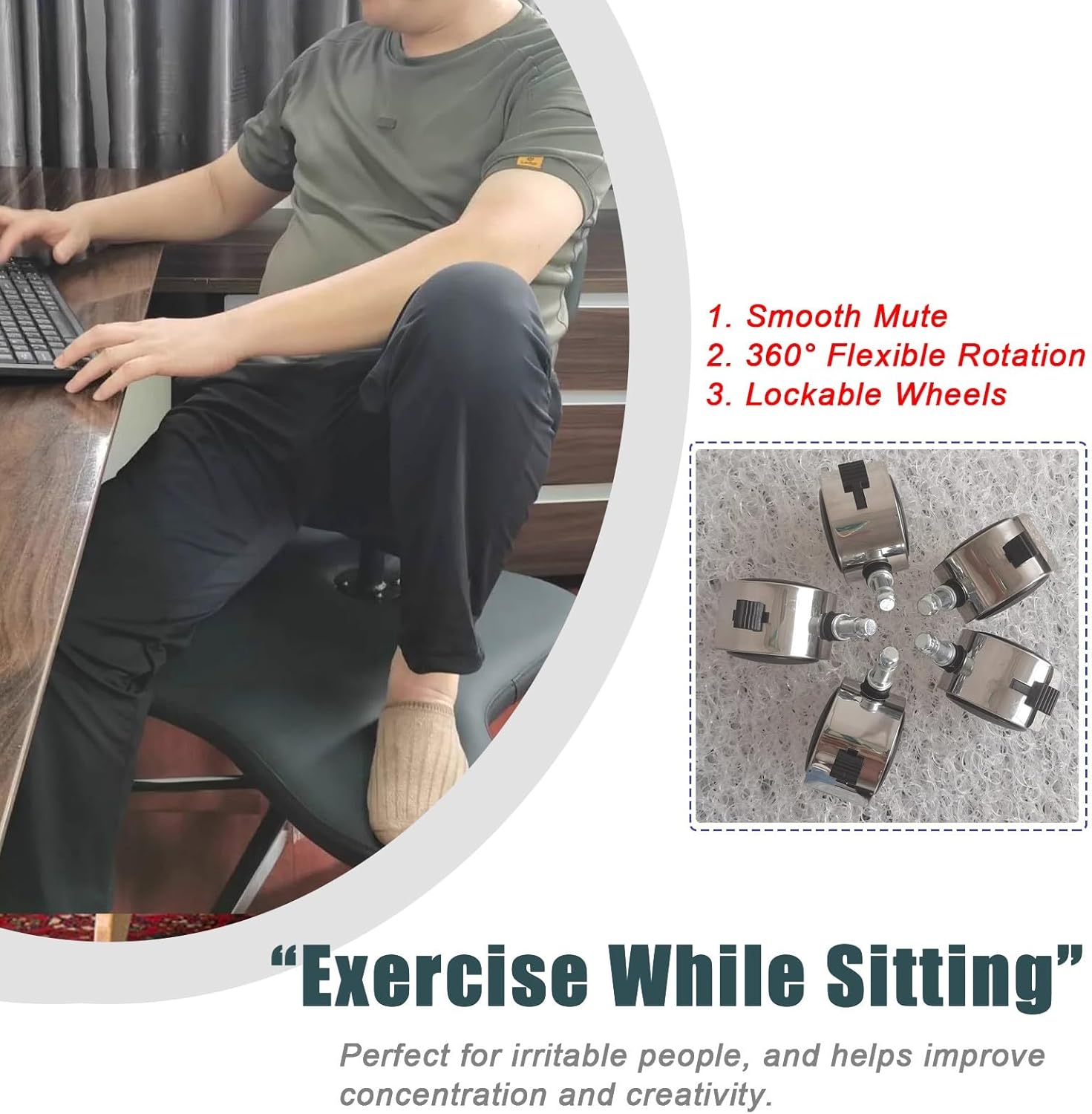 Kneeling Chair Cross Legged Office Chair for Adults, Ergonomic ADHD Meditation Stool Kneeling Chairs Adjustable, Sitting/Squatting Yoga Desk Chair with Wheels