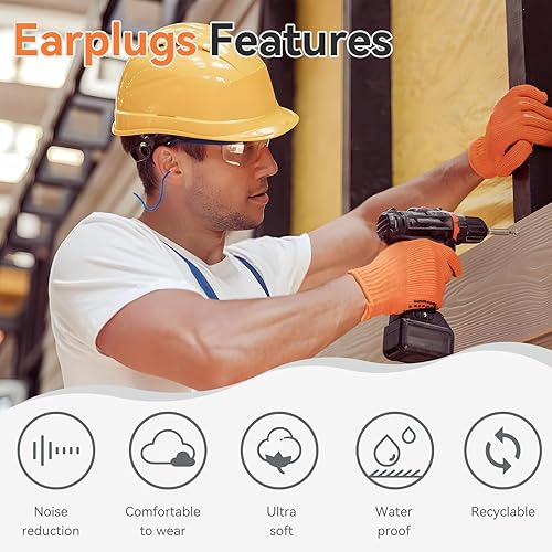 Miniatura 4 de Tapones de silicona para los oídos, 50 pares de tapones reutilizables con cable de 32 dB para protección auditiva, tapones desechables para los