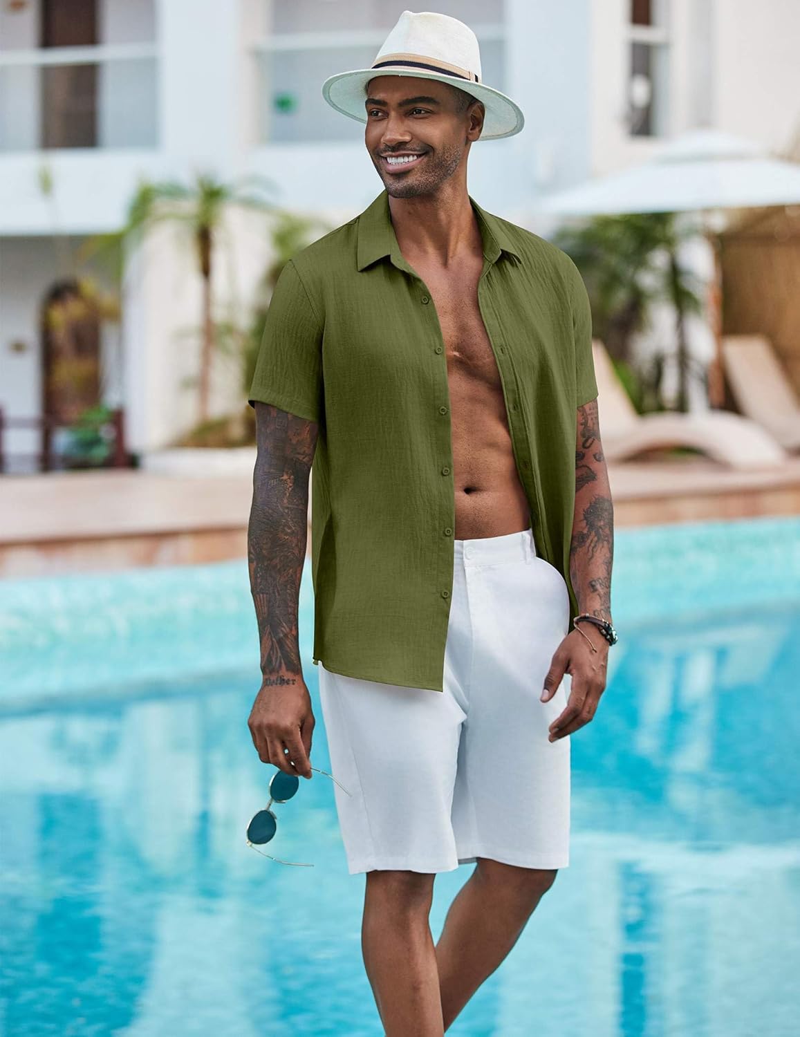 COOFANDY Men's Casual Button Down Shirts Short Sleeve Textured Summer Beach Shirt - Image 4