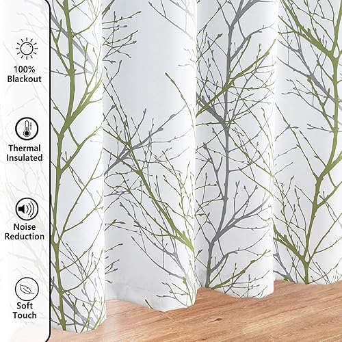Miniatura 3 de Green Branch - Cortinas opacas para ventana de 96 pulgadas de largo, estampado de árbol, 100% opacas, para dormitorio, con ojales en la parte