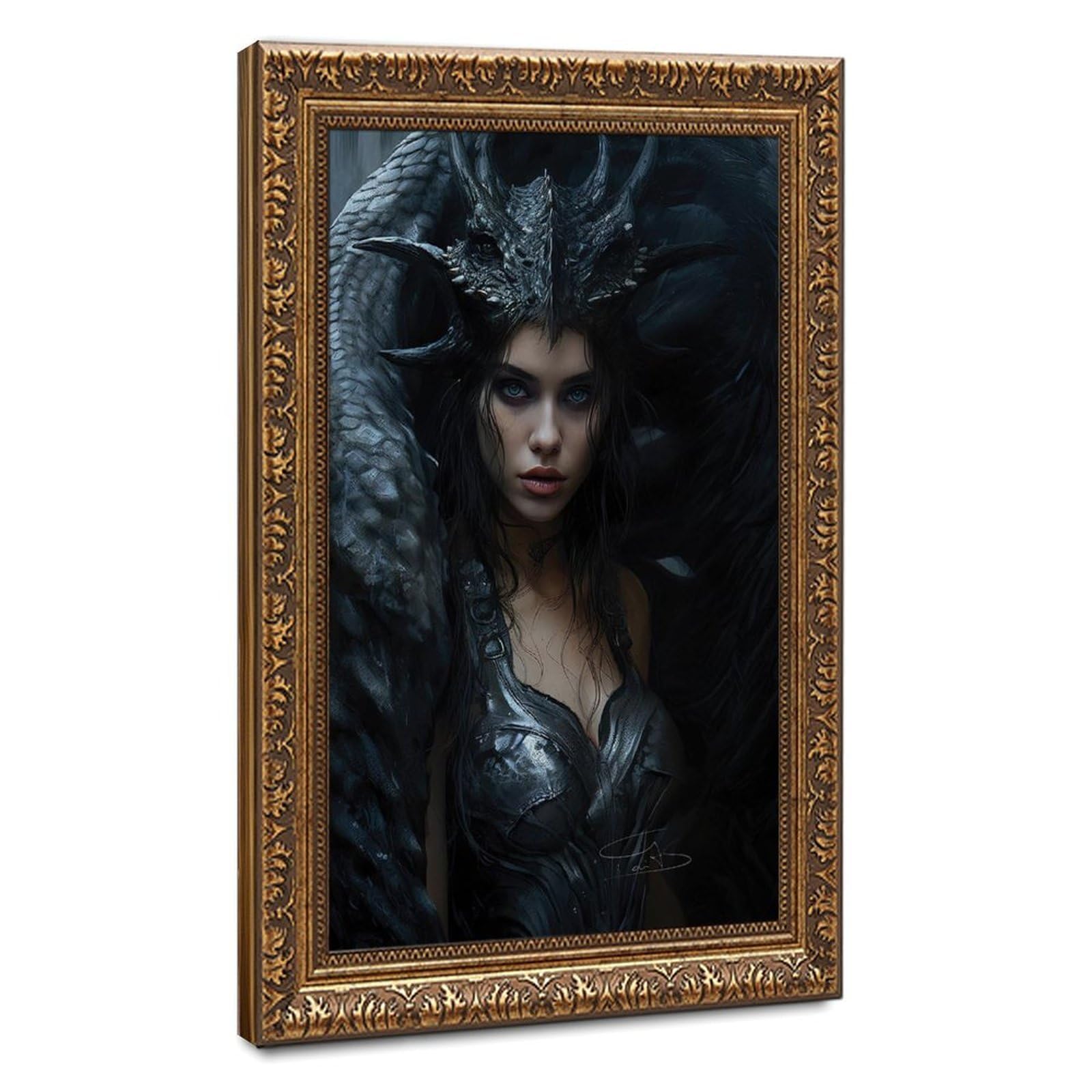Bareronor Fantasy Woman And Dragon Poster Canvas Poster Bedroom Decor Landscape Office Room Decor Gift 12" L X 18" W