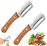 2-Pack Multifunctional Vegetable Peeler Stainless Steel Blade Ergonomic Wooden Handle Non-Slip Fruit Potato Peeler with Bottle Opener