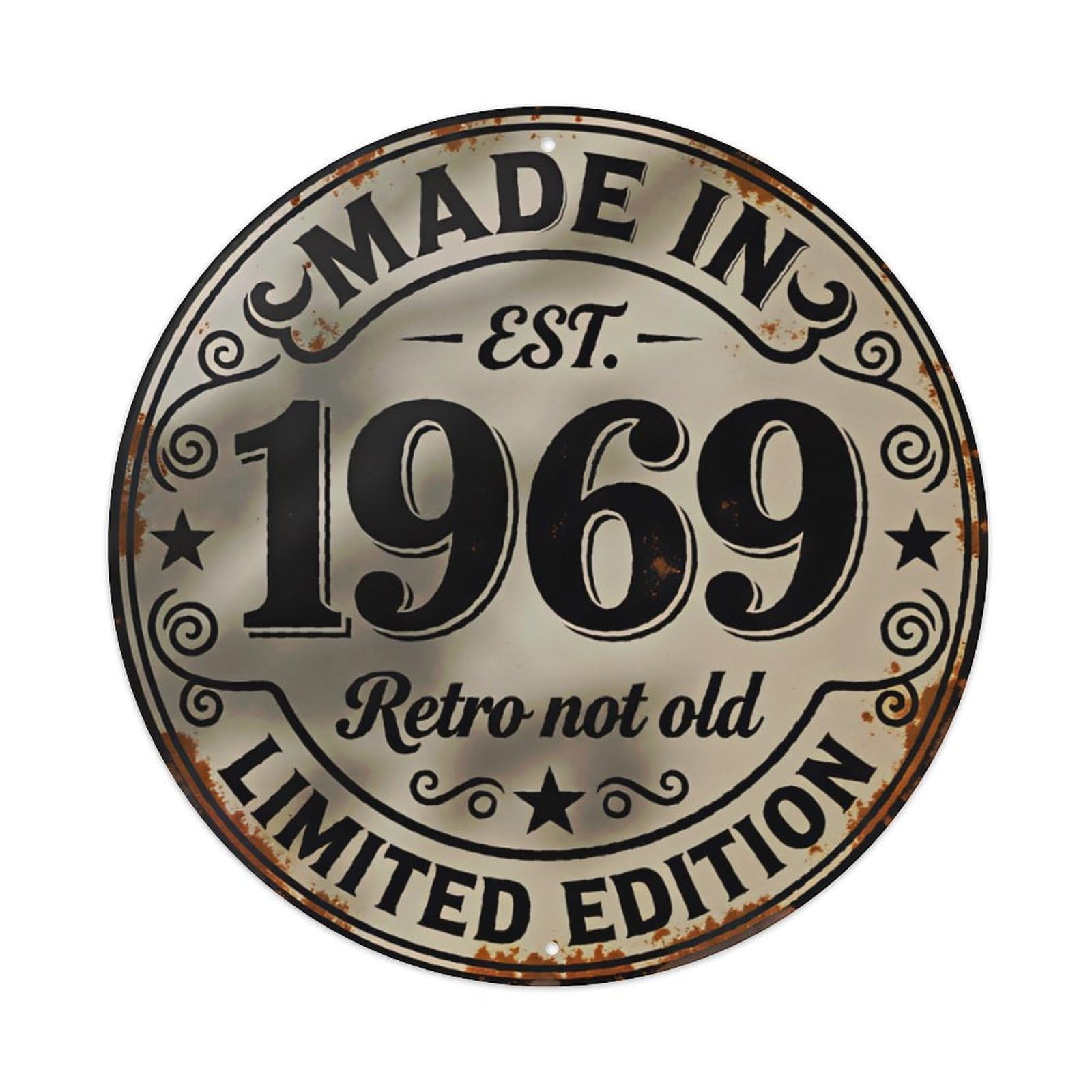 Vintage Made In 1969 Retro Not Old Limited Edition Round Metal Sign Vintage Aluminium Metal Sign, Retro Wall Decor for Home, Bar, Garage & Farmhouse 20x20cm