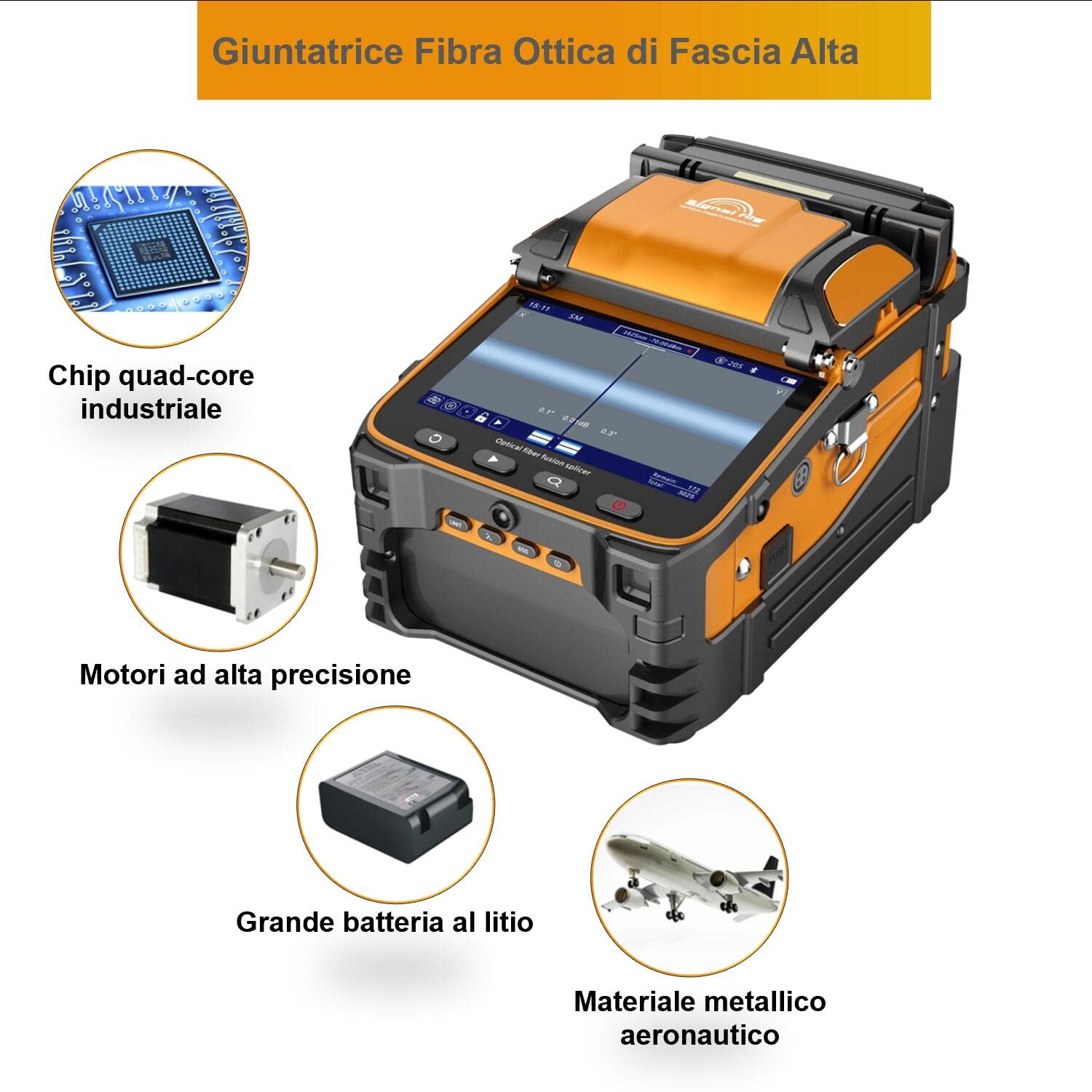Giuntatrice Fibra Ottica Fusion Splicer AI-9 Veloce 5 Secondi, Giunzione 15 Secondi, Saldatrice per Fibra Ottica con Video Tutorial per Progetti di Giunzione FTTH e Cavi
