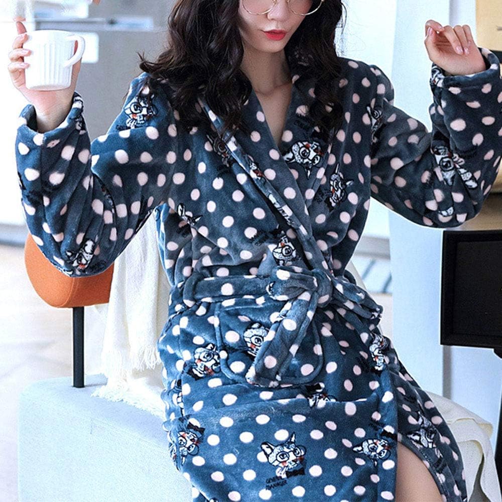 HYM Ladies Super Soft u0026 Cosy Dressing Gown, Autumn and Winter Thick Coral  Fleece Flannel Robe Bathrobe,FashionEyeglassCat-M : Amazon.co.uk: Fashion