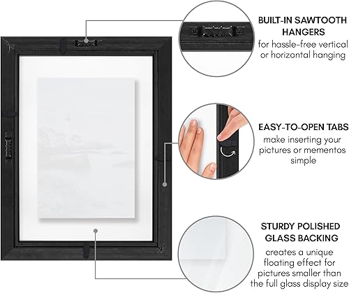 Miniatura 6 de Americanflat Portarretratos flotantes de 8 x 10 pulgadas, color negro, juego de 2 fotos de 5 x 7 o 4 x 6 pulgadas para efecto de marco flotante con