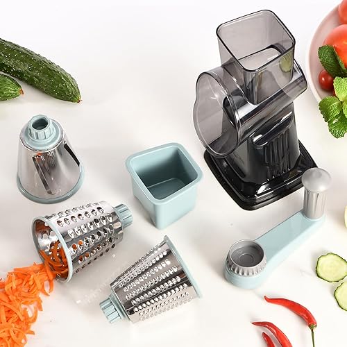 Miniatura 8 de Rallador de queso rotativo con mango Triturador de cocina Rallador Rebanador Rallador de hielo Rallador de queso para vegetales, nueces, papas,
