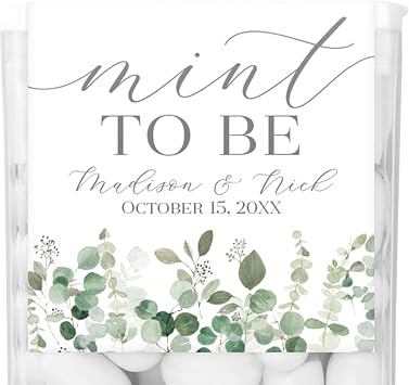 Personalized Mint Favor Labels with Your Choice of 30 Flower Styles - Choose Font and One of Three Pre-made Phrases or Add Custom Text - LABELS ONLY 001 Eucalyptus