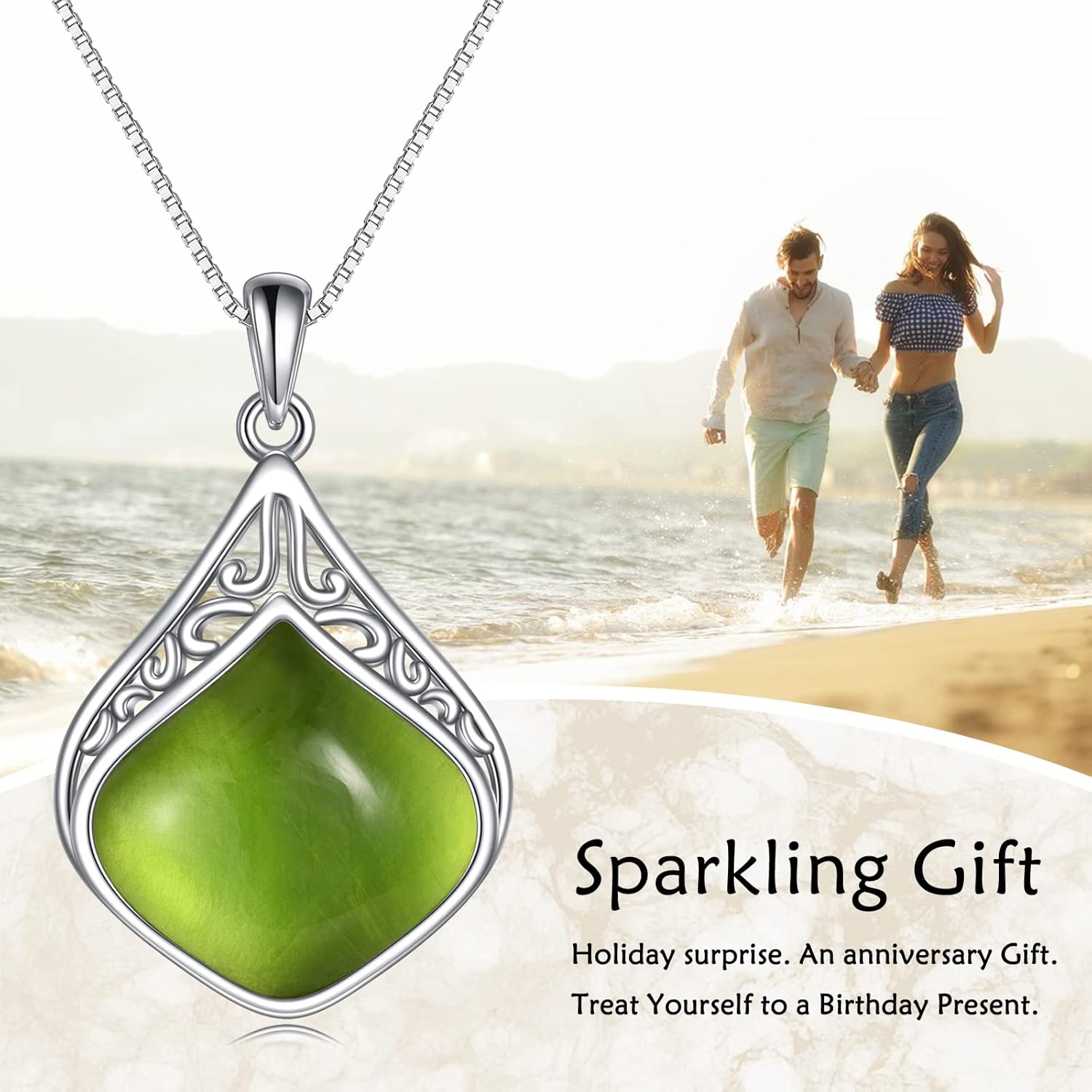 YAFEINI Teardrop Necklace Sterling Silver Filigree Irish Pendant Necklace Natural Stone Moonstone/Lapis Lazuli/Larimar/Moss Agate Necklace Jewelry - Image 6