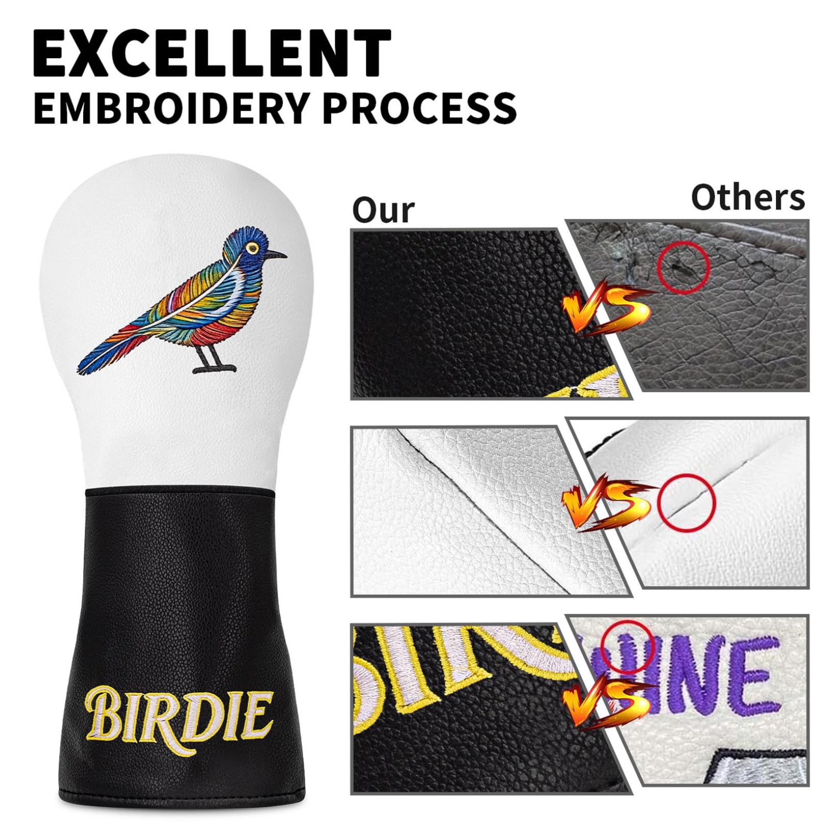 Bunte Vogelmuster Golfschlägerhauben, Bestickt Leder Wasserdicht Golf Headcover Für Holzschläger