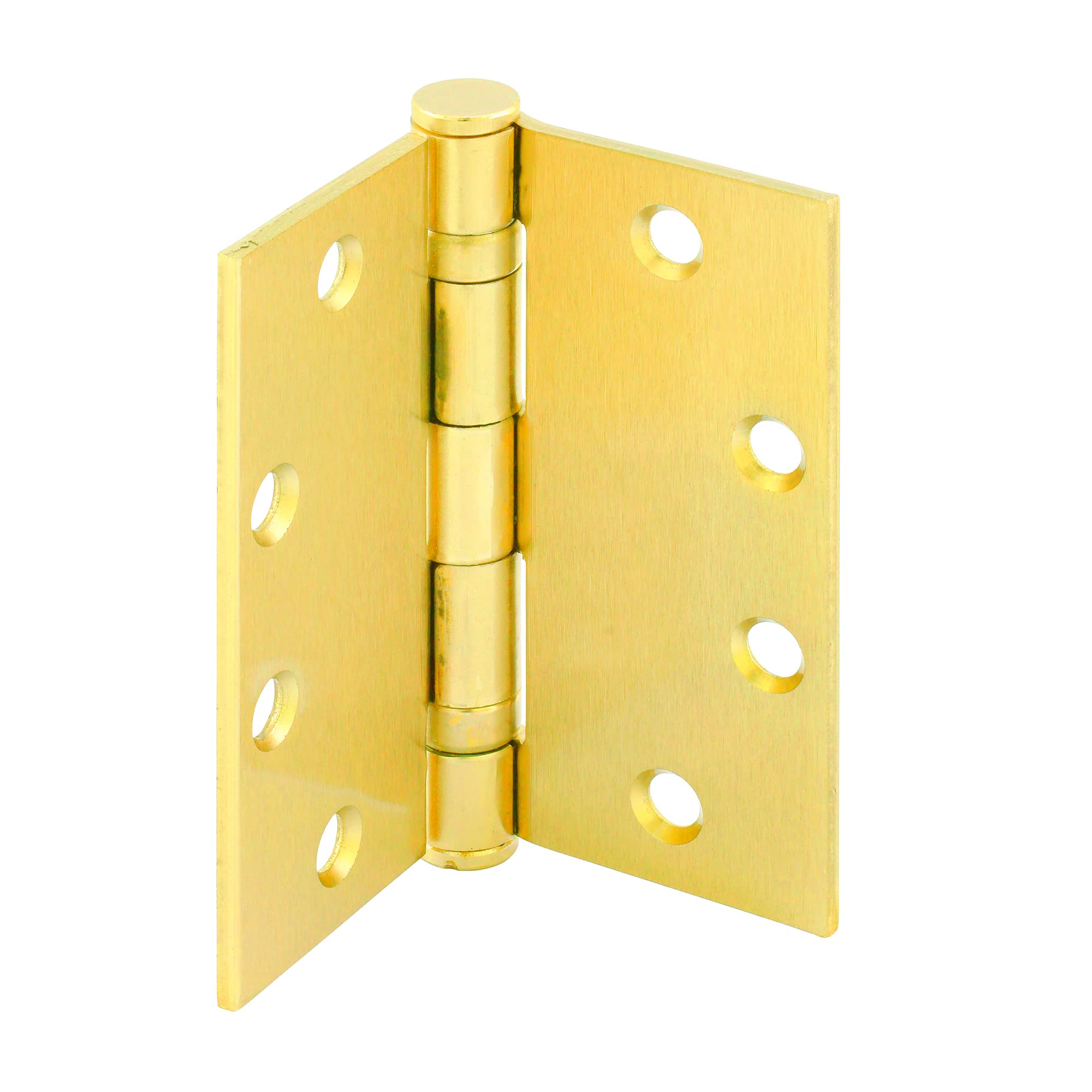 Prime-Line U 1156463 Door Hinge Commercial Smooth Pivot 2 Ball Bearing, 4-1/2 In. x 4-1/2 In. with Square Corners, 4 Holes per Leaf with Screws, Satin Brass Finish, .134 In. Gauge (3 Pack)