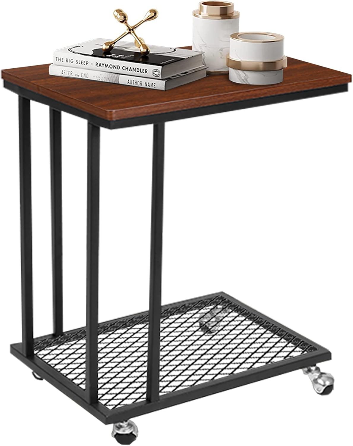 BestOffice Side Table C Shaped End Table with Rolling