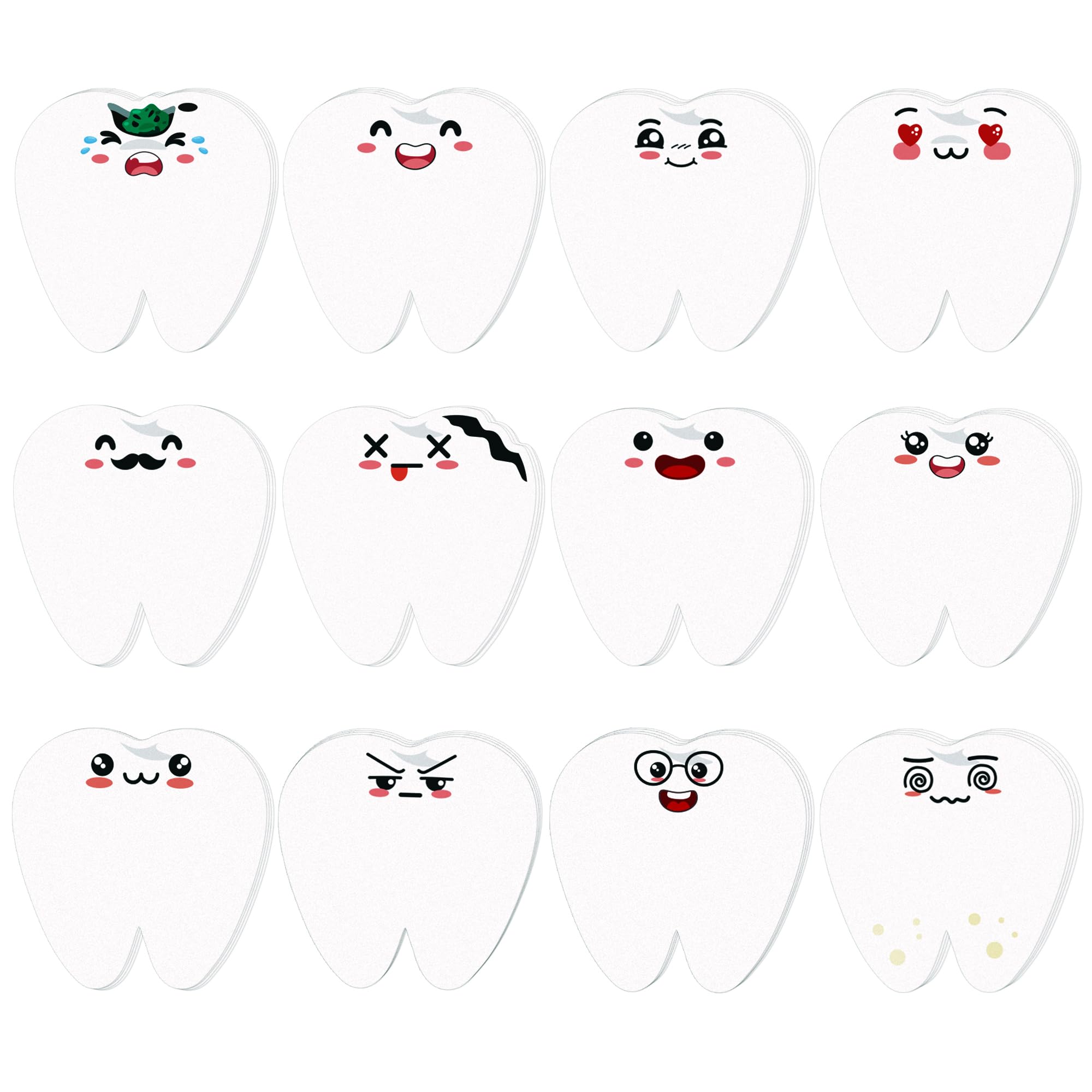 240 Sheets/12 Pads Cartoon Teeth Sticky Notes Teeth Self-Adhesive Writing Notepads for Student Teacher to-Do List Post Its Message Reminder Choir Gift Appreciation Gifts School Office Supplies