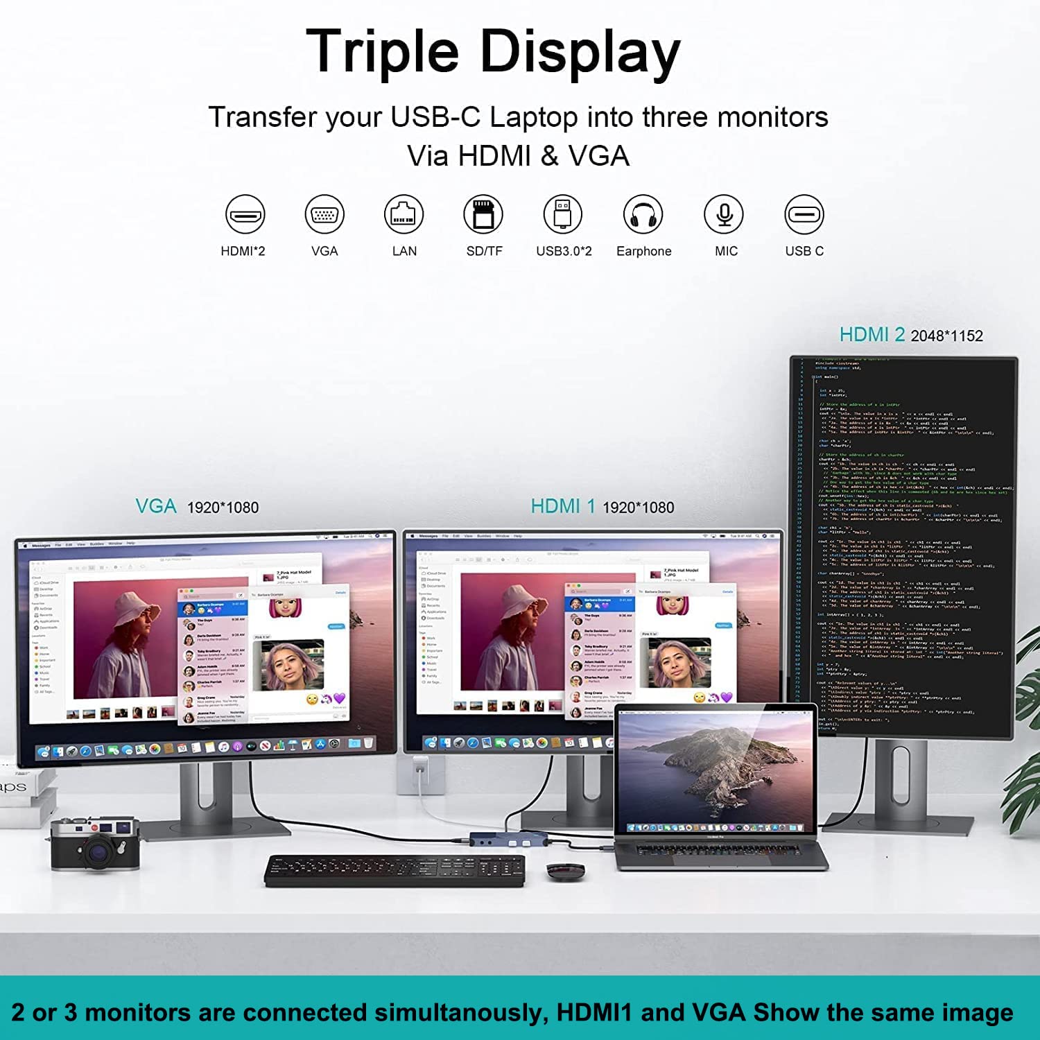 QGeeM Docking Station, USB C Hub 3.0 a Adattatore Dual HDMI VGA Con MacBook, Dell, HP, ThinkPad, Tutti i Laptop USB 3.0