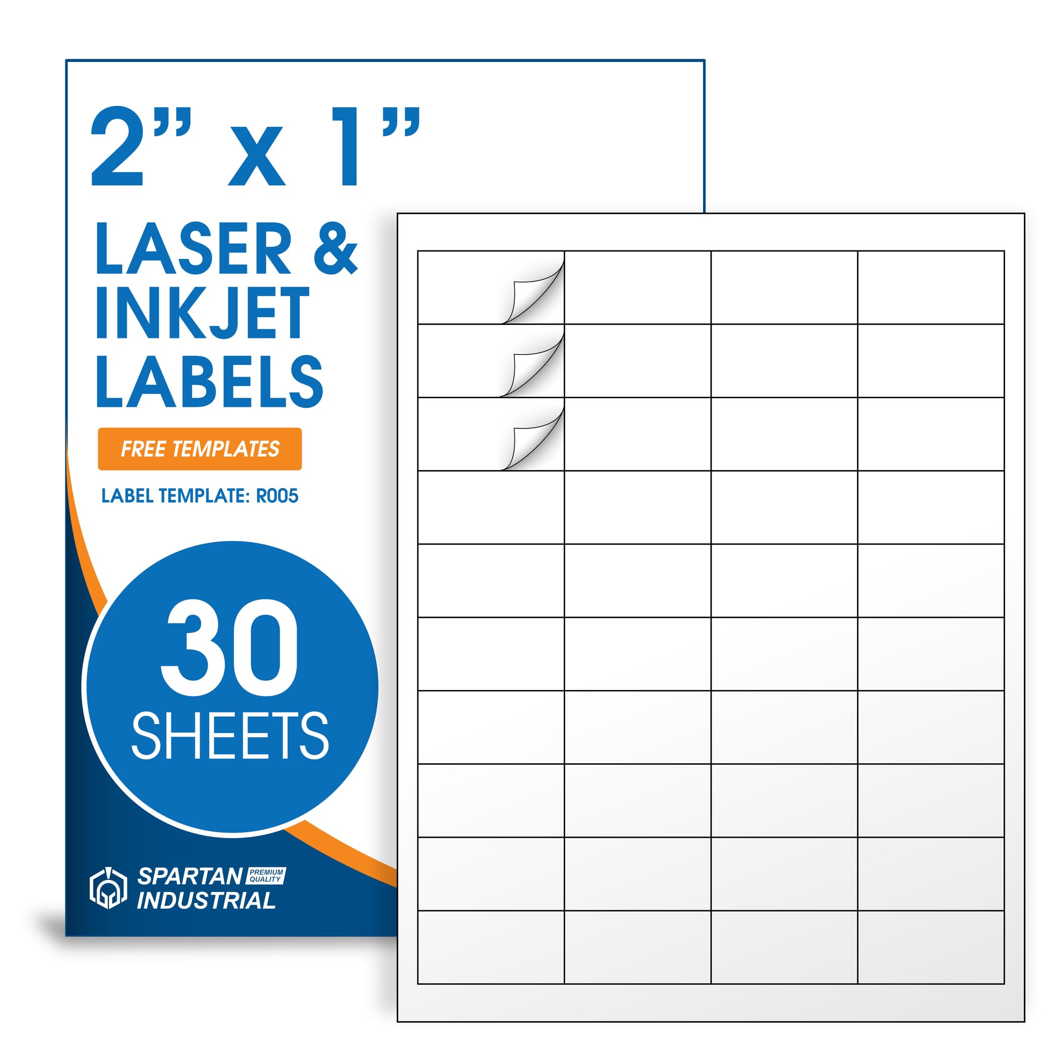 Photo 1 of 2" X 1" Matte White Printable Address Labels (30 Sheets, 1200 Labels) Mailing Labels and Barcod Stickers for Laser & Inkjet Printers - Spartan Industrial Template R005